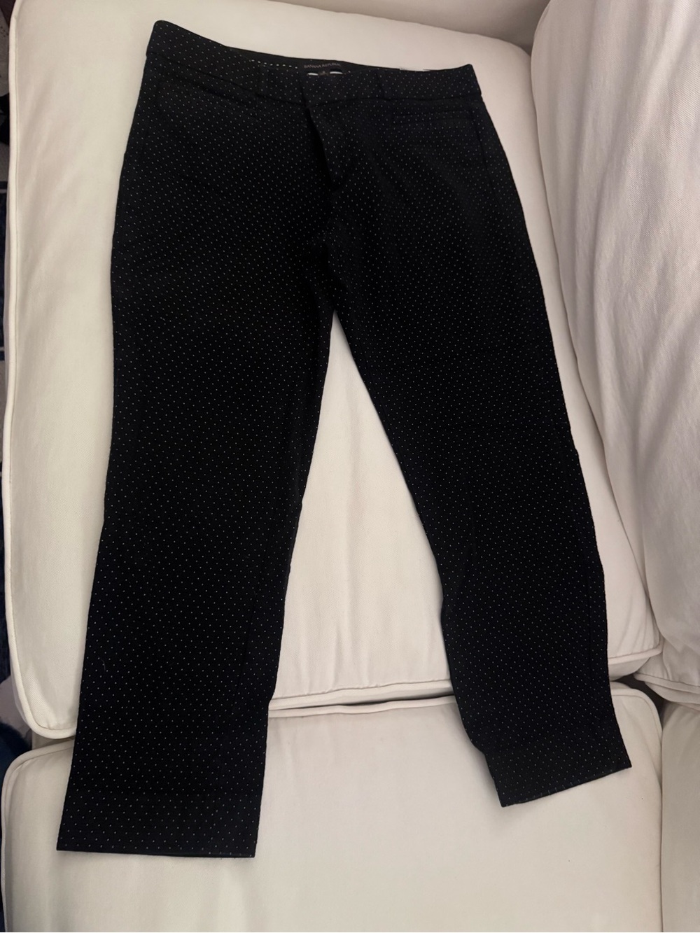 Banana Republic Black Straight Leg Pants with Tiny White Dot Pattern